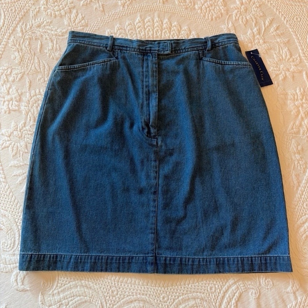 Charter Club Denim Skirt Vintage Blue Cotton High Waist Midi Size 12 NWT